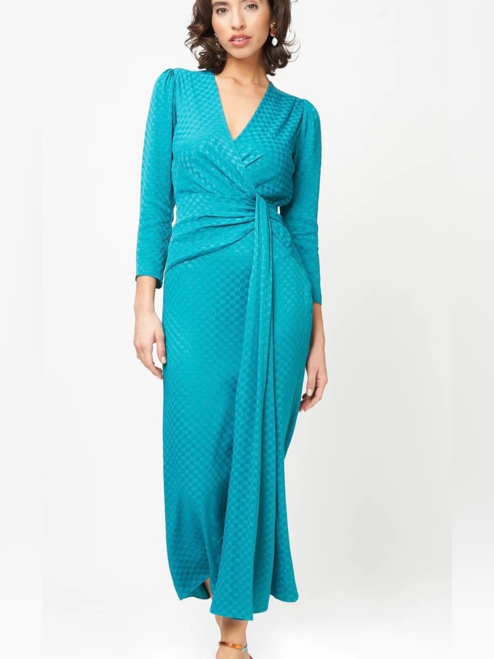 Fresha London Riona Dress in Teal Checkerboard - Size US 6